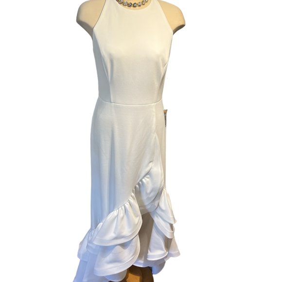 BETSY & ADAM Wedding Dress Alani Ruffle Tier Scuba Crepe Size 12 NWT - Picture 2 of 15